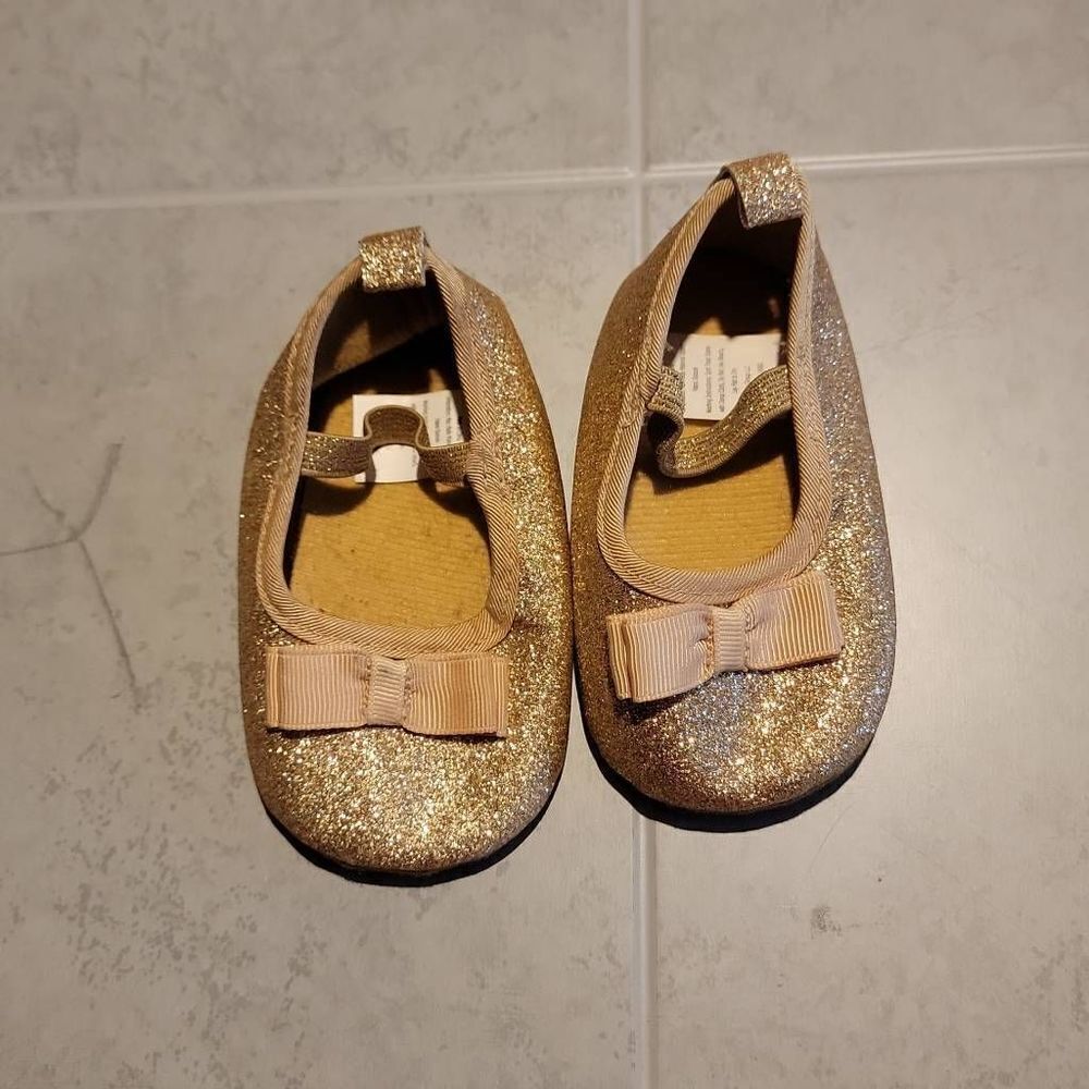 Infant Gold Flat Ballet Shoes Size 6-12 Months